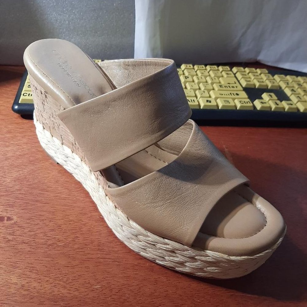 New !Andre Assous Pilar Platform Wedge Made In Spain Tan Size 10